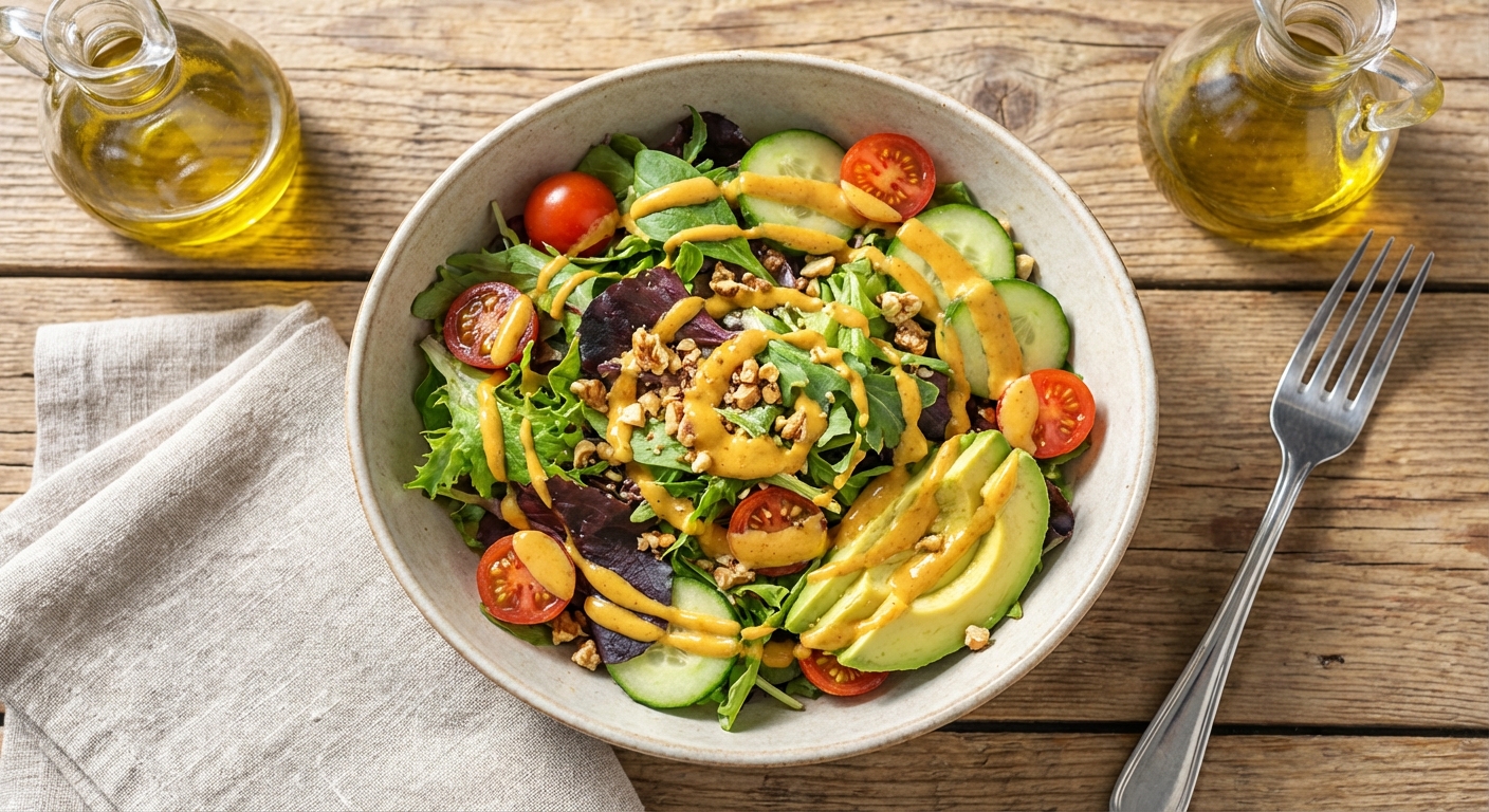 완성된 드레싱이 뿌려진 샐러드 그릇