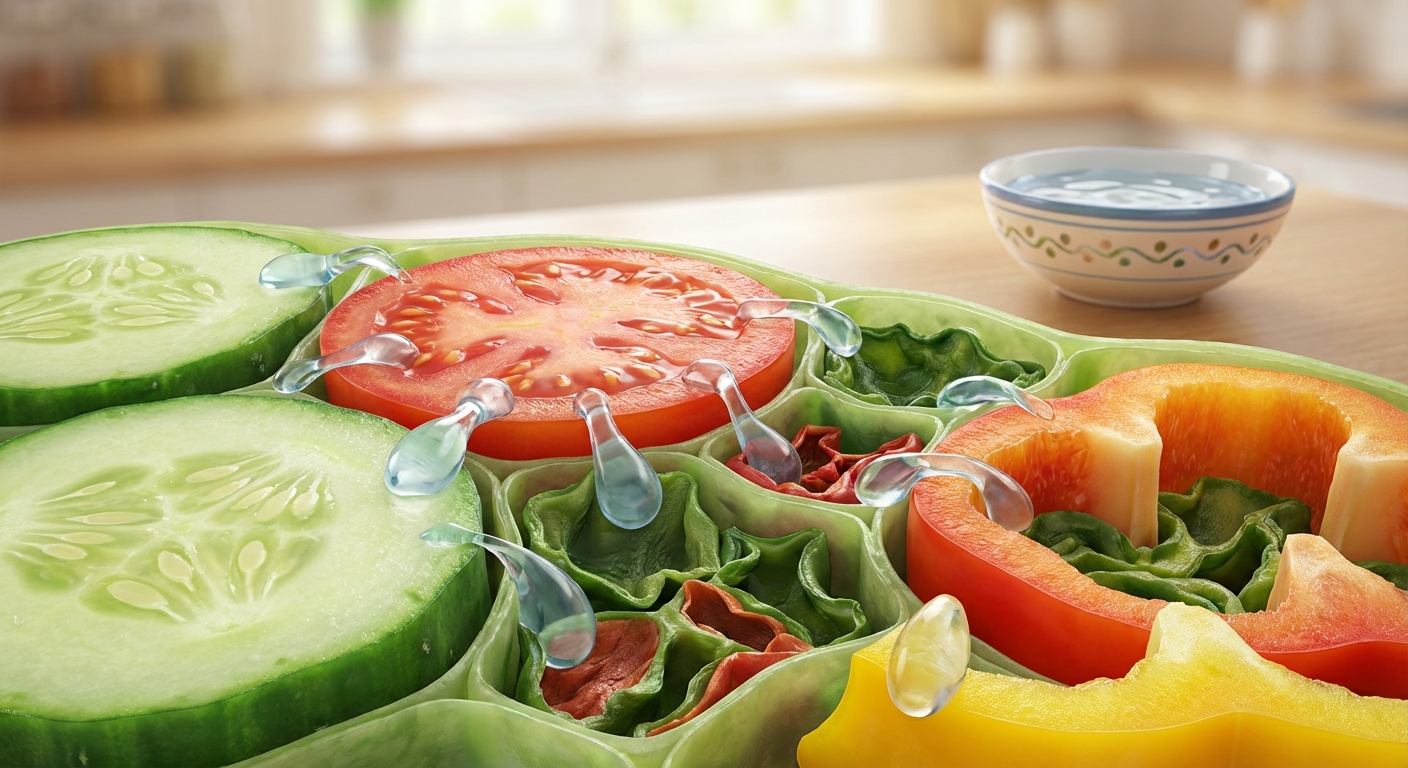 채소 세포의 수분 손실 과정 일러스트