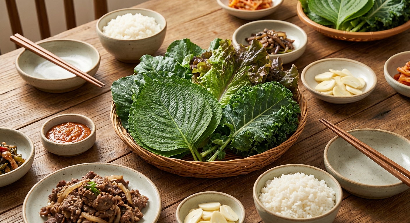 되살린 쌈 채소로 차린 쌈밥 상차림