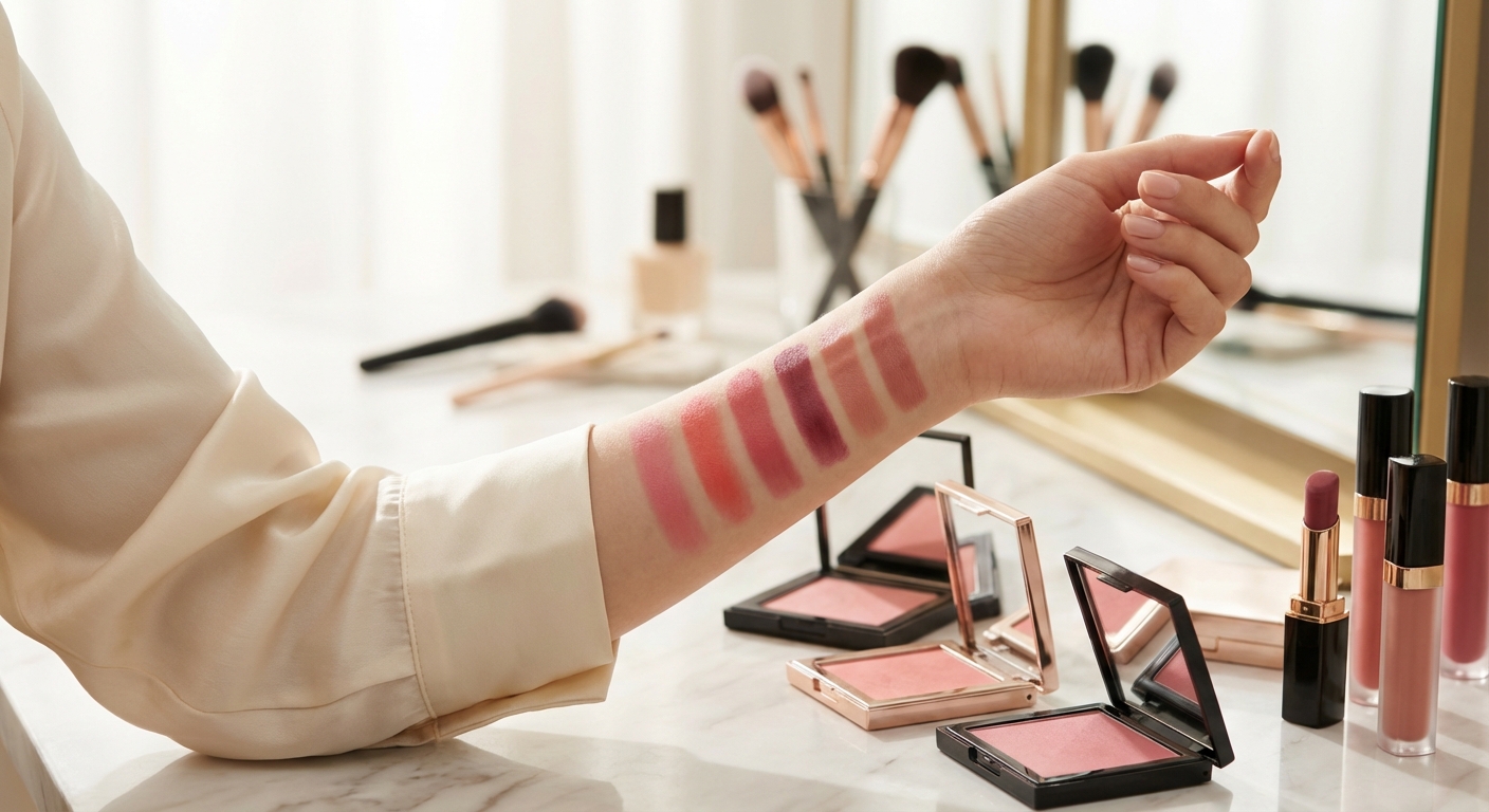 블러셔와 립 메이크업 발색 비교