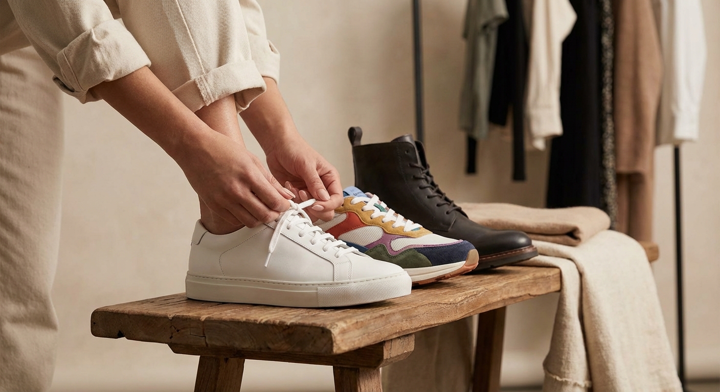 스니커즈, 운동화, 워커 신발끈 묶는 모습