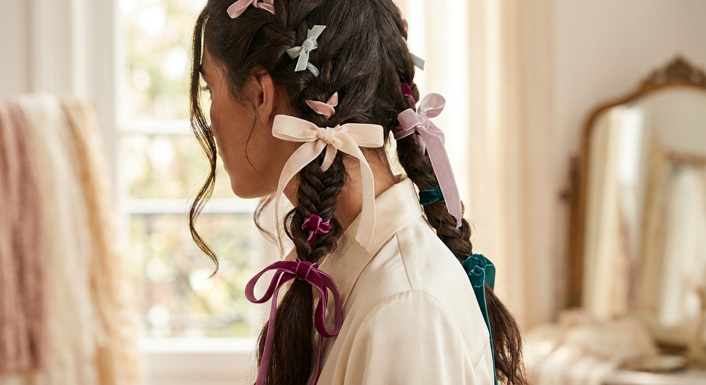 땋은 머리 리본 스타일 디테일