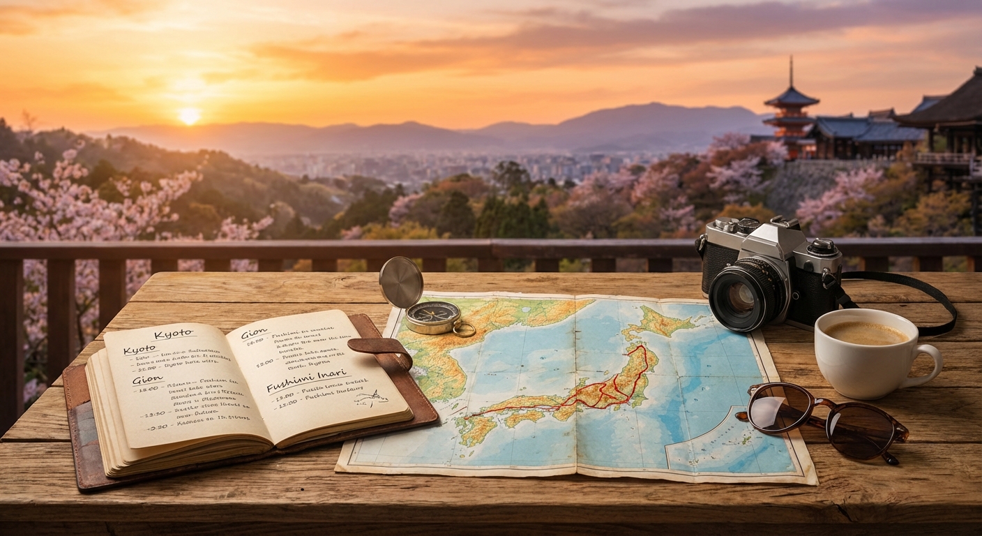 여행 계획표와 지도를 펼쳐놓은 테이블