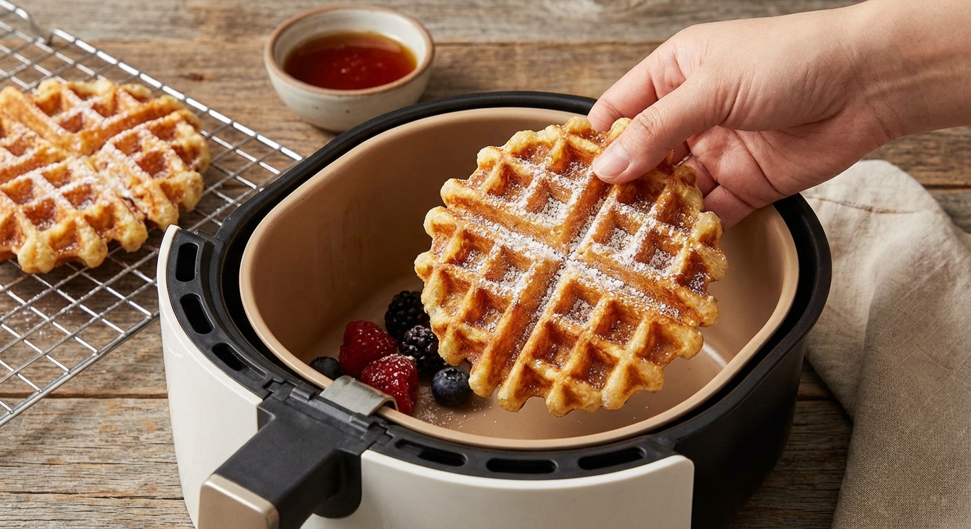 에어프라이어에 와플을 넣는 모습