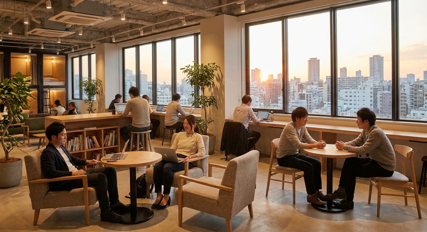 캡슐호텔 공용 라운지 공간