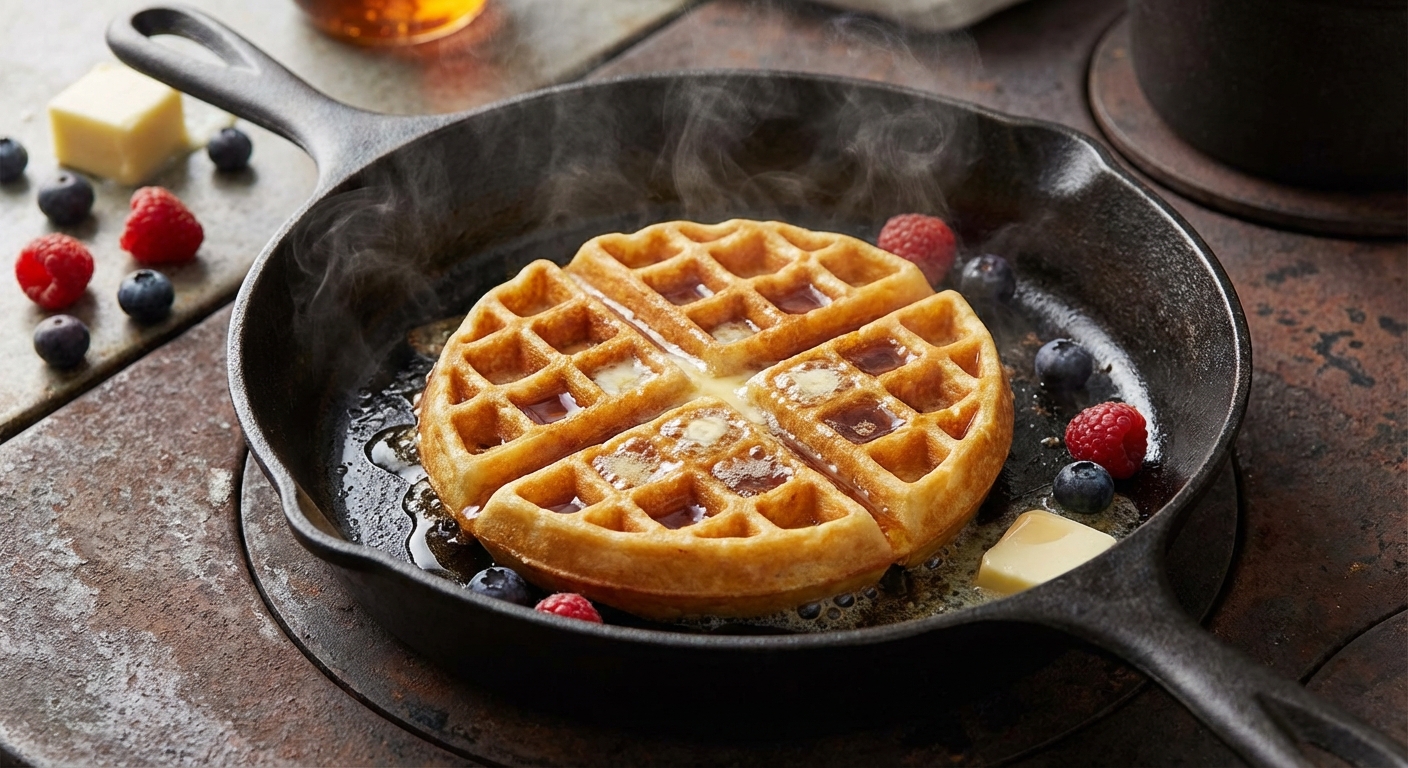 후라이팬에 구워지는 와플