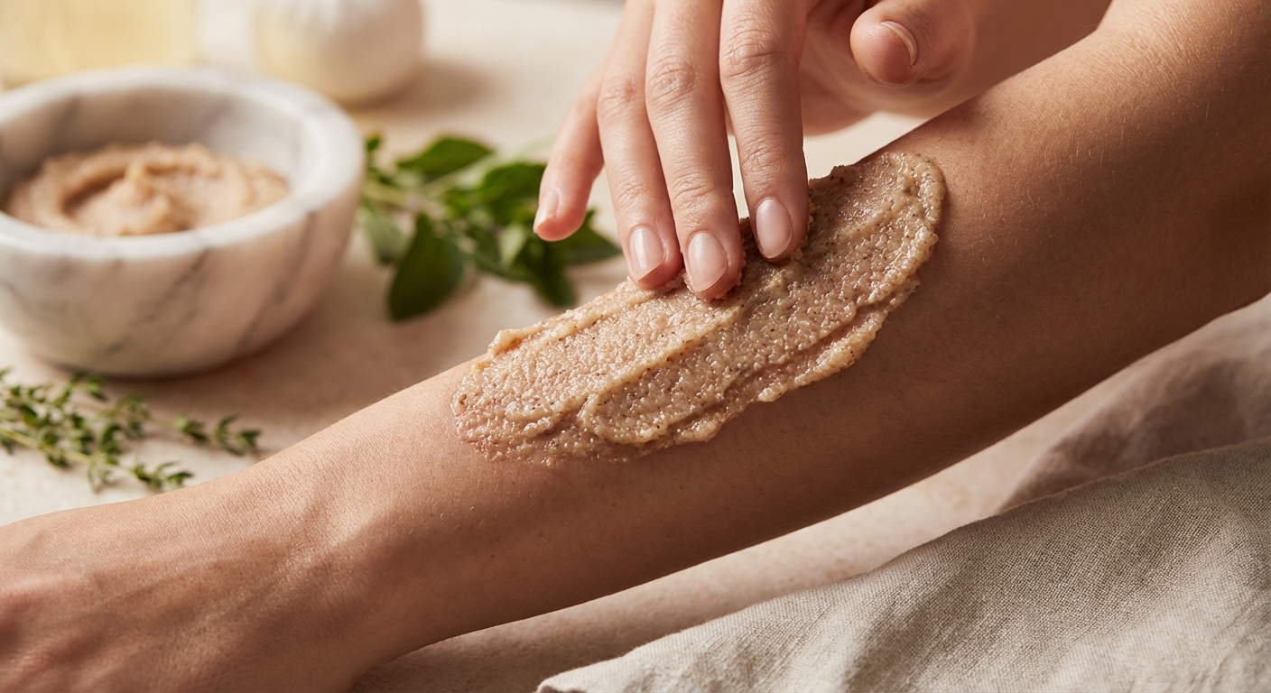 바디스크럽을 팔에 바르는 디테일 컷