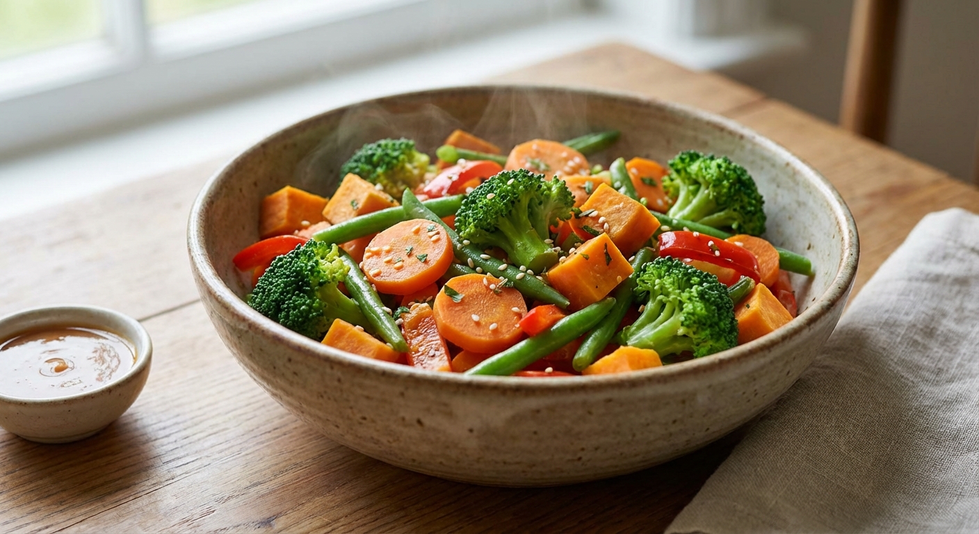 야채찜 완성 후 그릇에 담긴 모습