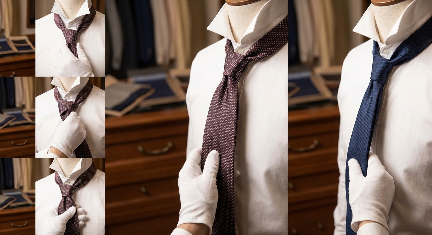 윈저, 하프윈저, 포인핸드 매듭 단계별 사진