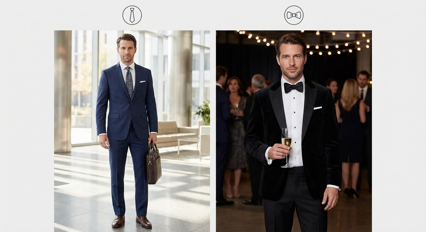 넥타이 오피스룩 vs 보타이 파티룩 코디 전신샷