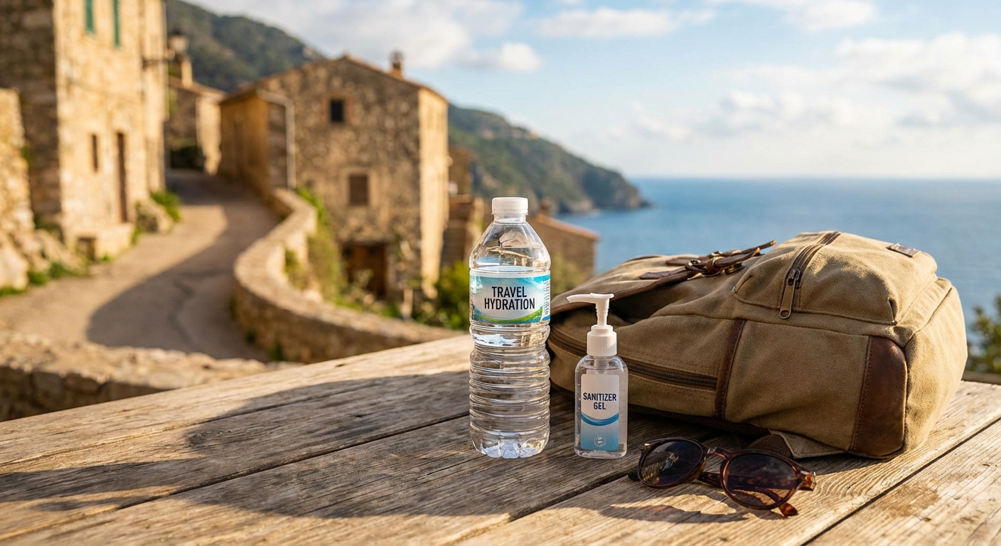 여행용 생수와 휴대용 손 소독제