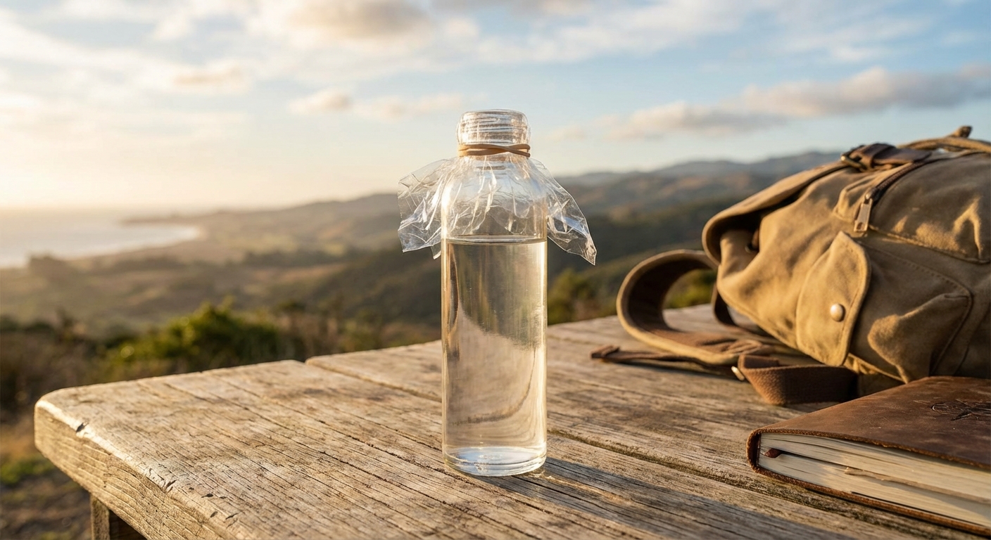 랩으로 입구를 감싼 화장품 용기