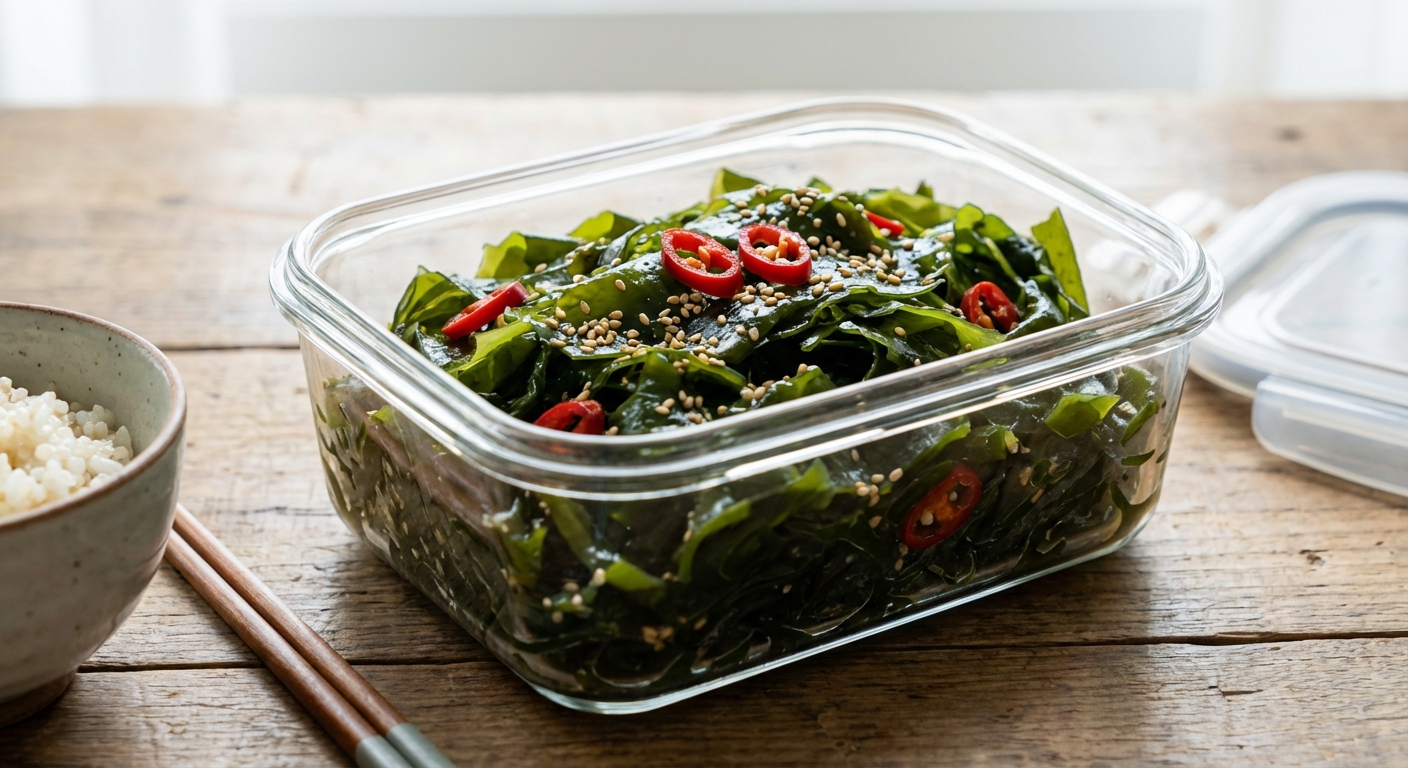 밀폐용기에 담긴 미역 초무침