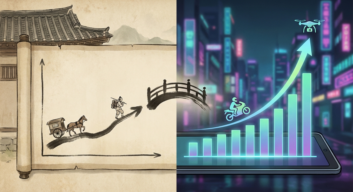 조선 시대와 현대 배달 비교 그래프