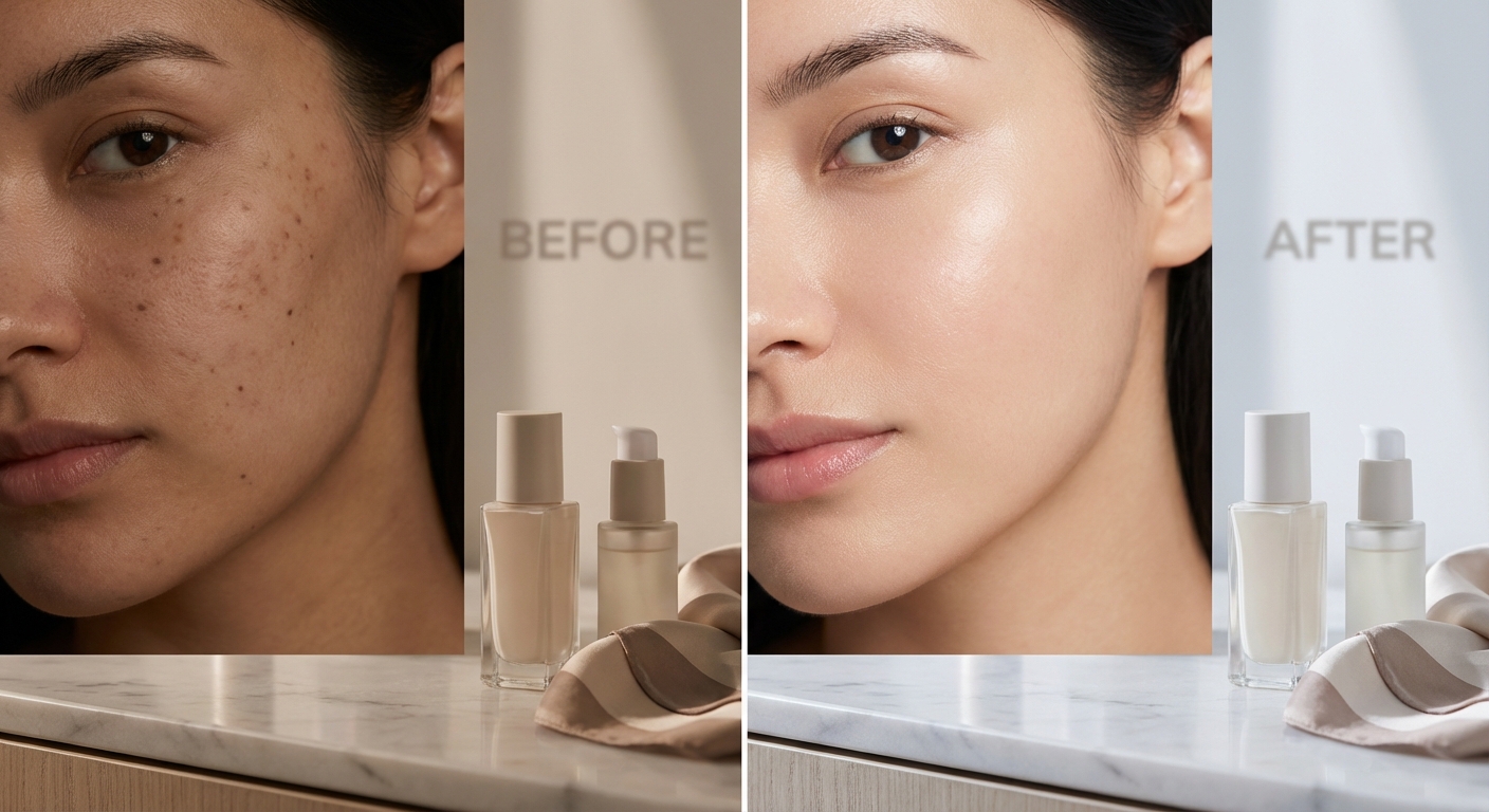 기미가 있는 피부와 관리 후 맑아진 피부 비교