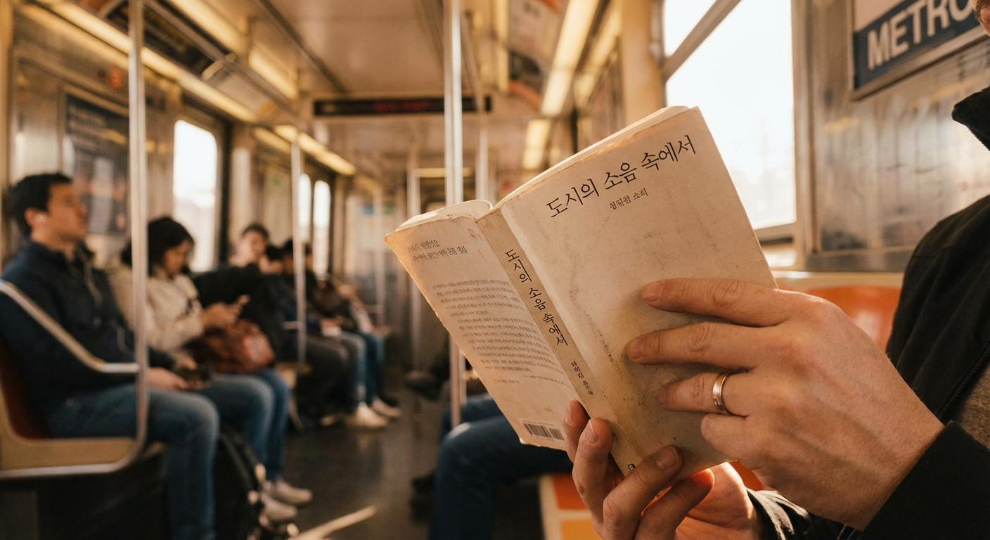 지하철 안에서 책을 읽고 있는 사람의 손