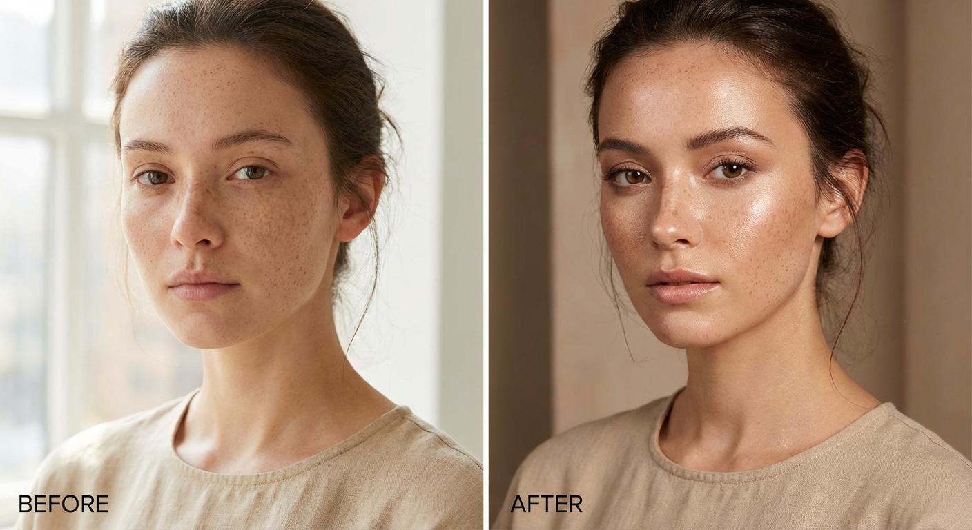 주근깨 살린 내추럴 메이크업 전&middot;후