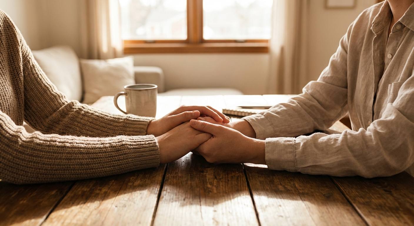 진지하게 대화하는 두 사람의 손