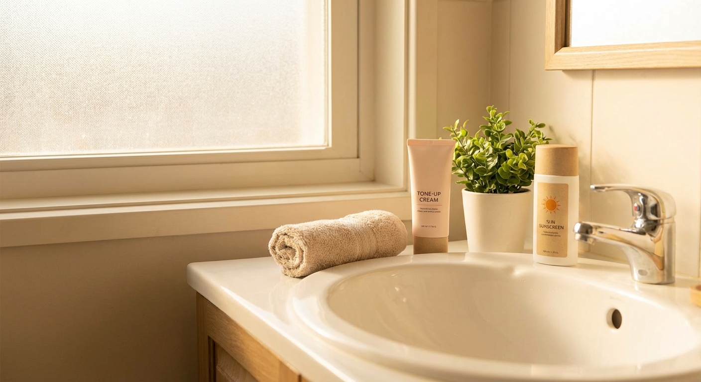 세안대 위 톤업크림과 선크림