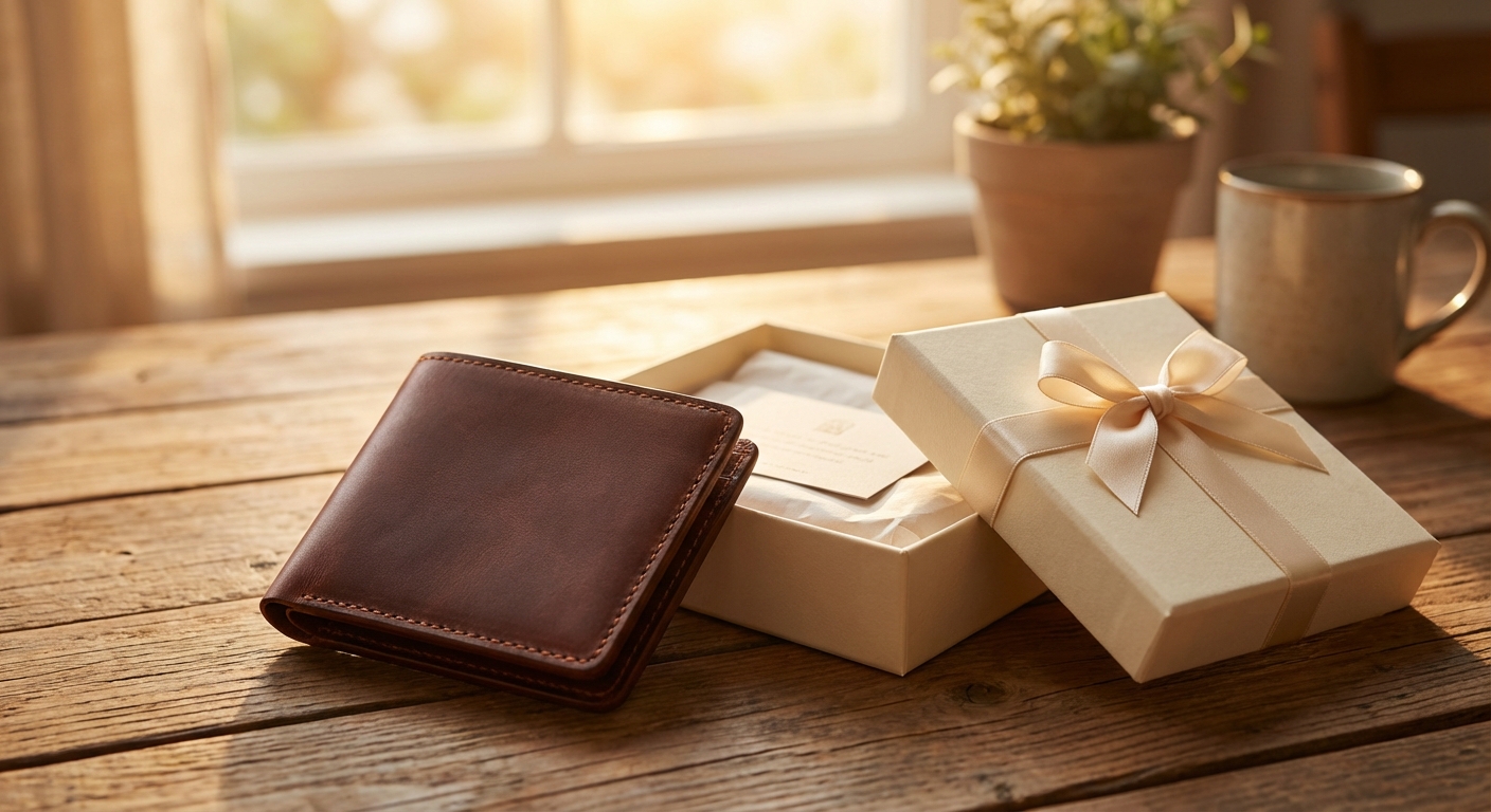 명품 지갑과 선물 박스
