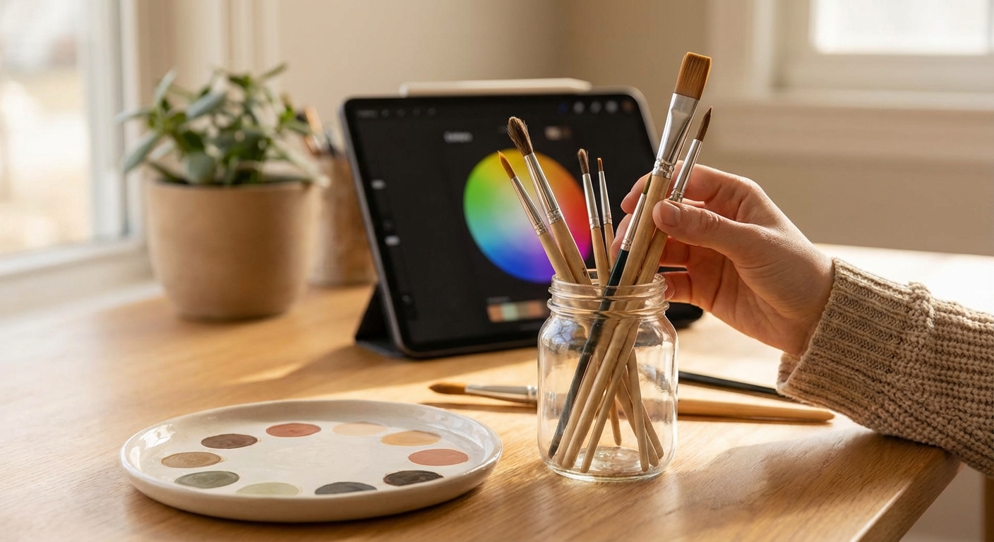 브러시 도구와 색상 패널