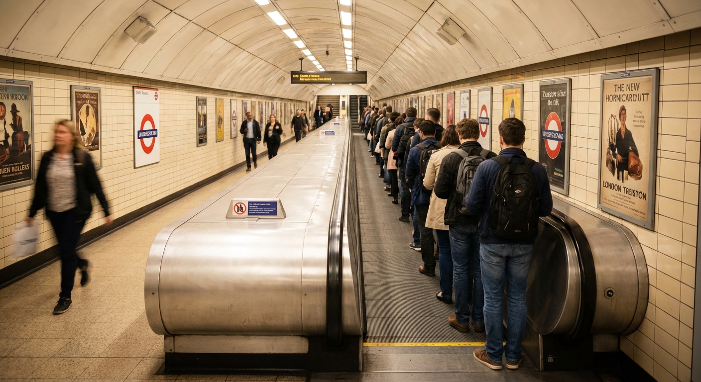 런던 지하철 에스컬레이터 오른쪽 줄서기 풍경