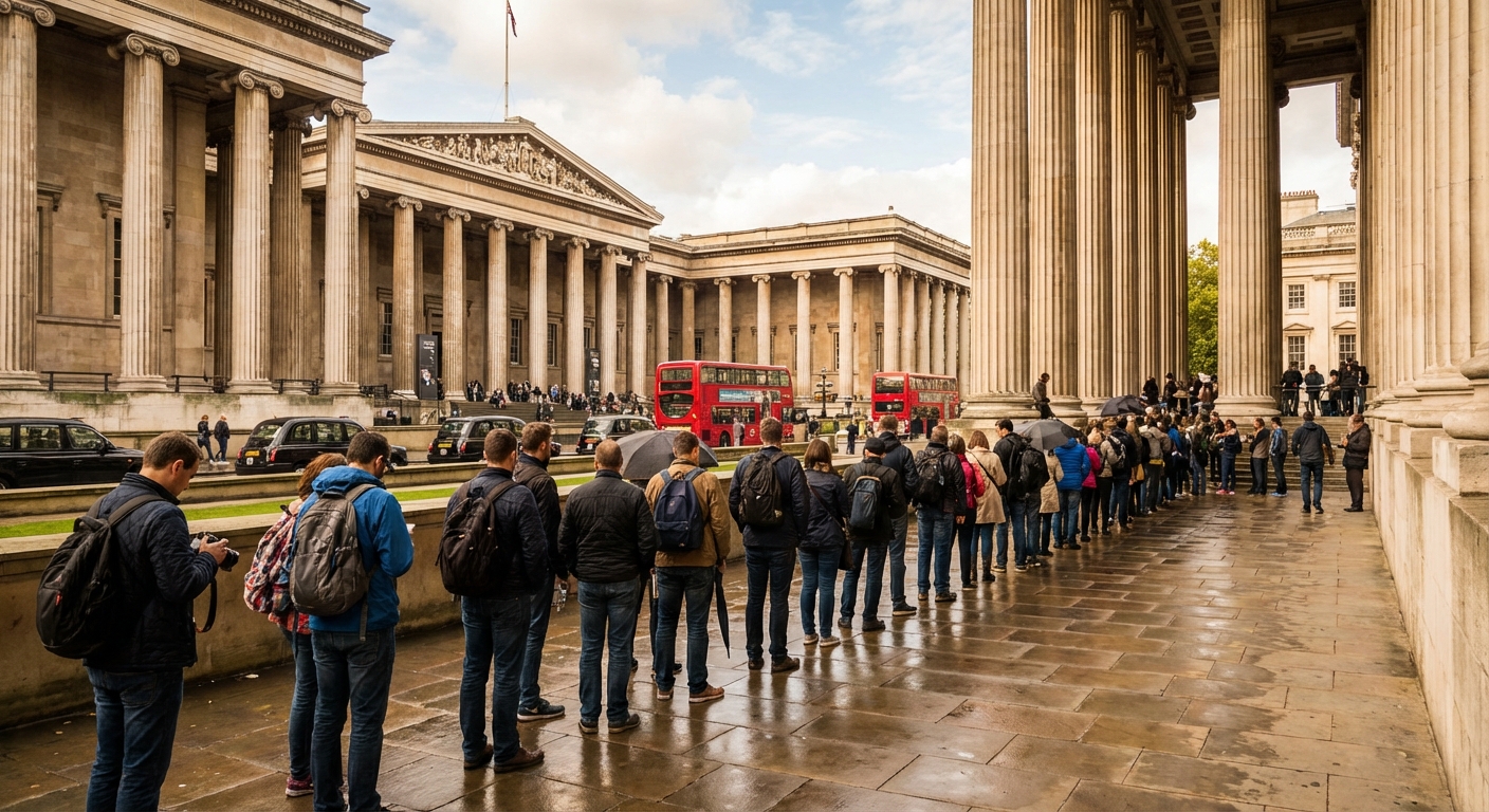 런던 박물관 앞 질서정연한 줄서기 풍경