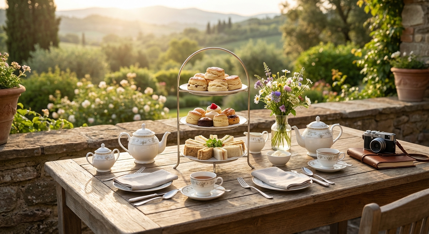 애프터눈 티 전체 세팅 테이블