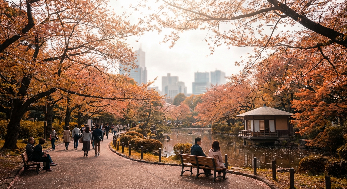 도쿄 카페 또는 공원 풍경