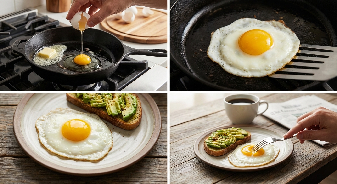 아침 달걀 프라이 조리 과정