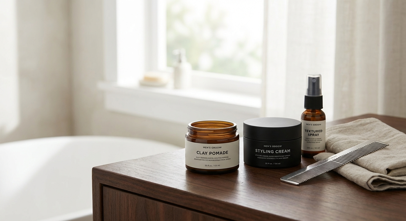 남성 헤어 스타일링 제품 세팅 사진