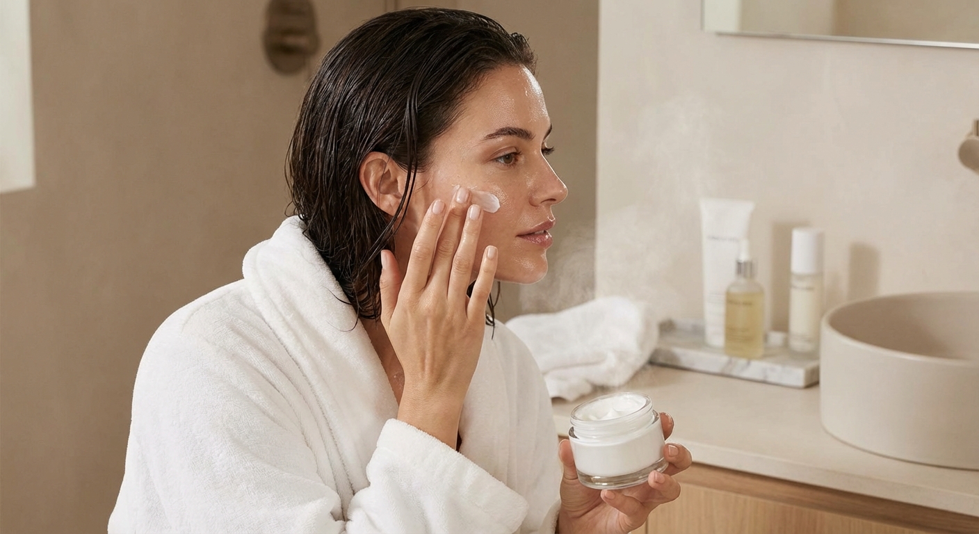 세안 직후 보습제를 바르는 모습