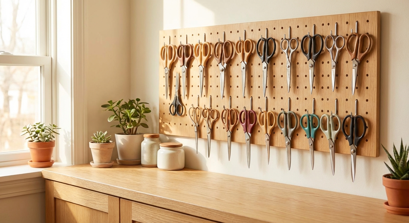 깨끗하게 정돈된 가위 보관 모습