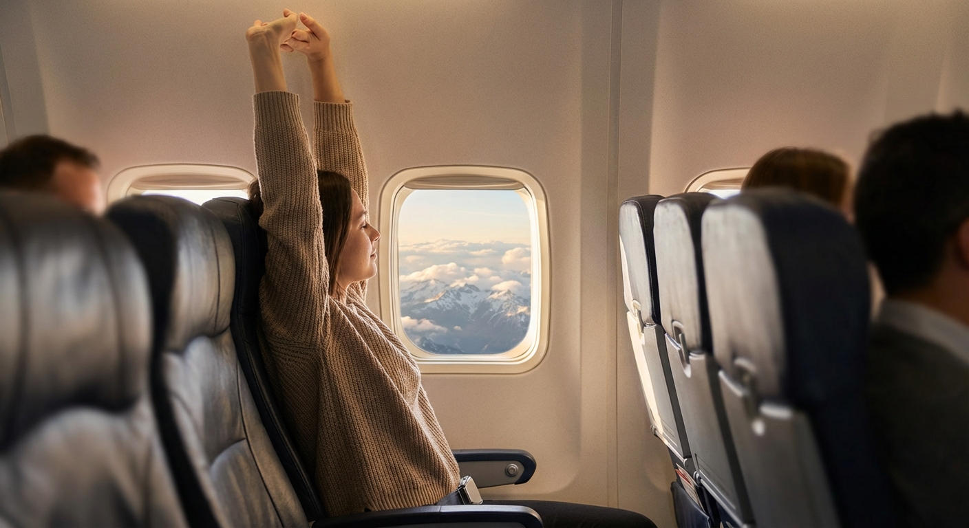 기내에서 스트레칭하는 승객