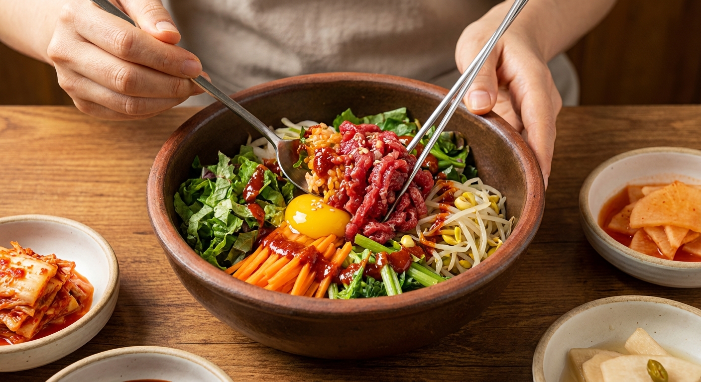 육회 비빔밥 먹방 장면