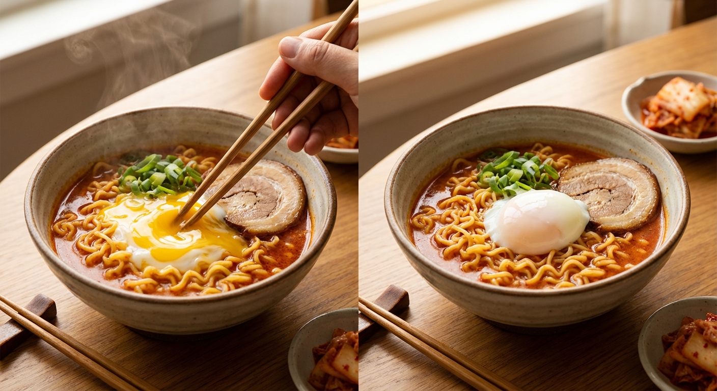 라면 계란 풀기 vs 그냥 두기, 당신의 선택은?