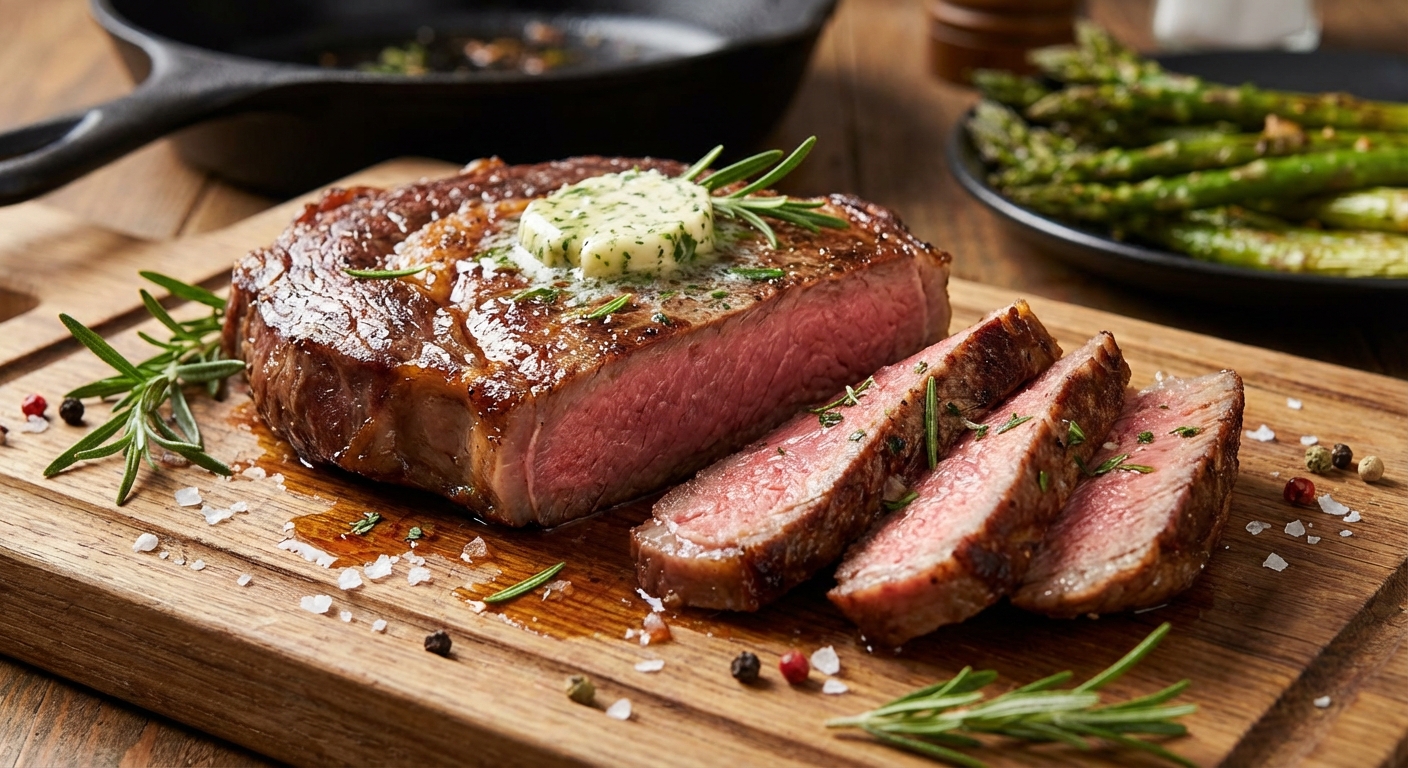 레스팅 후 슬라이스된 스테이크