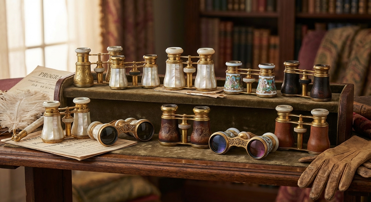 다양한 장식의 빈티지 오페라 글라스 컬렉션