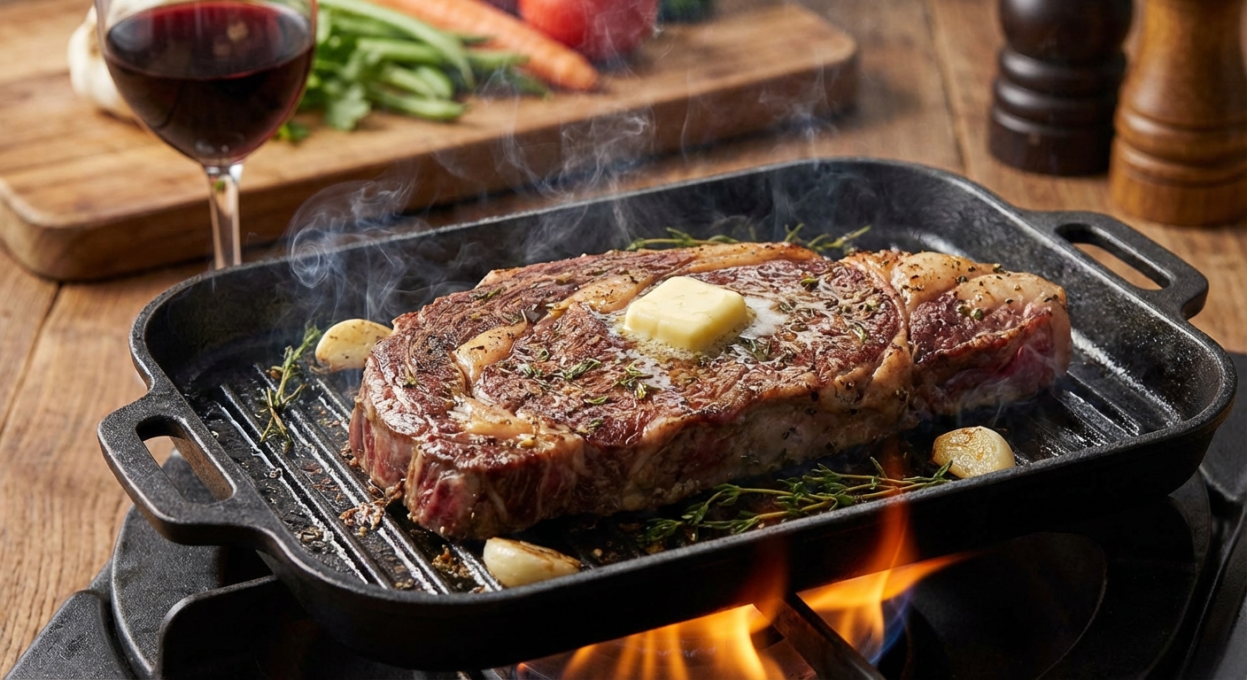 채끝 스테이크를 굽고 있는 모습