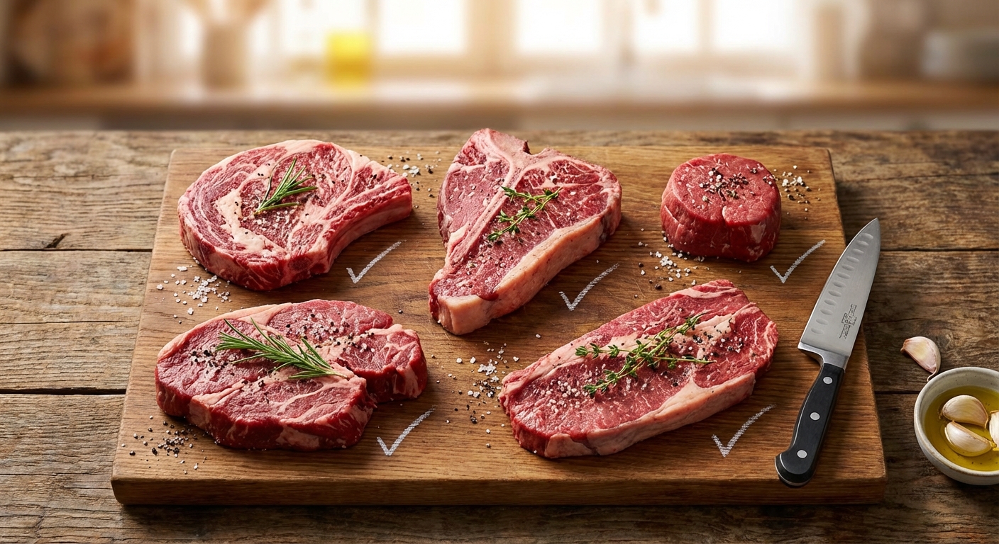 여러 소고기 부위 비교 체크리스트