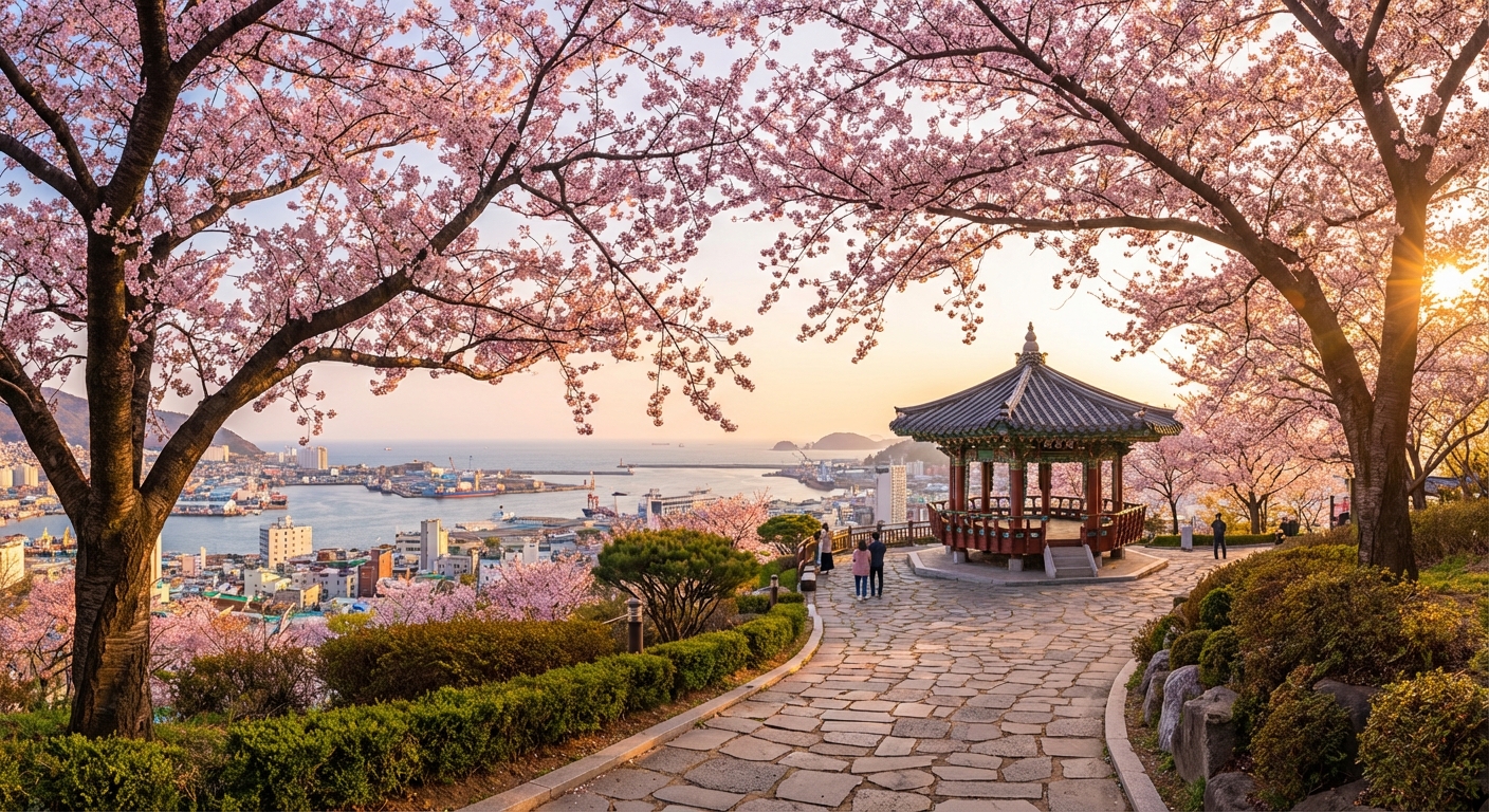 인천 자유공원 벚꽃과 전망