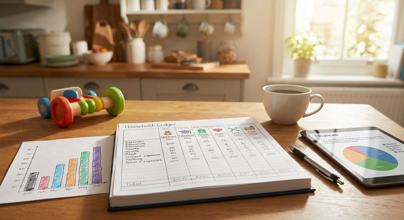 양육비 항목별 그래프 또는 가계부 일러스트