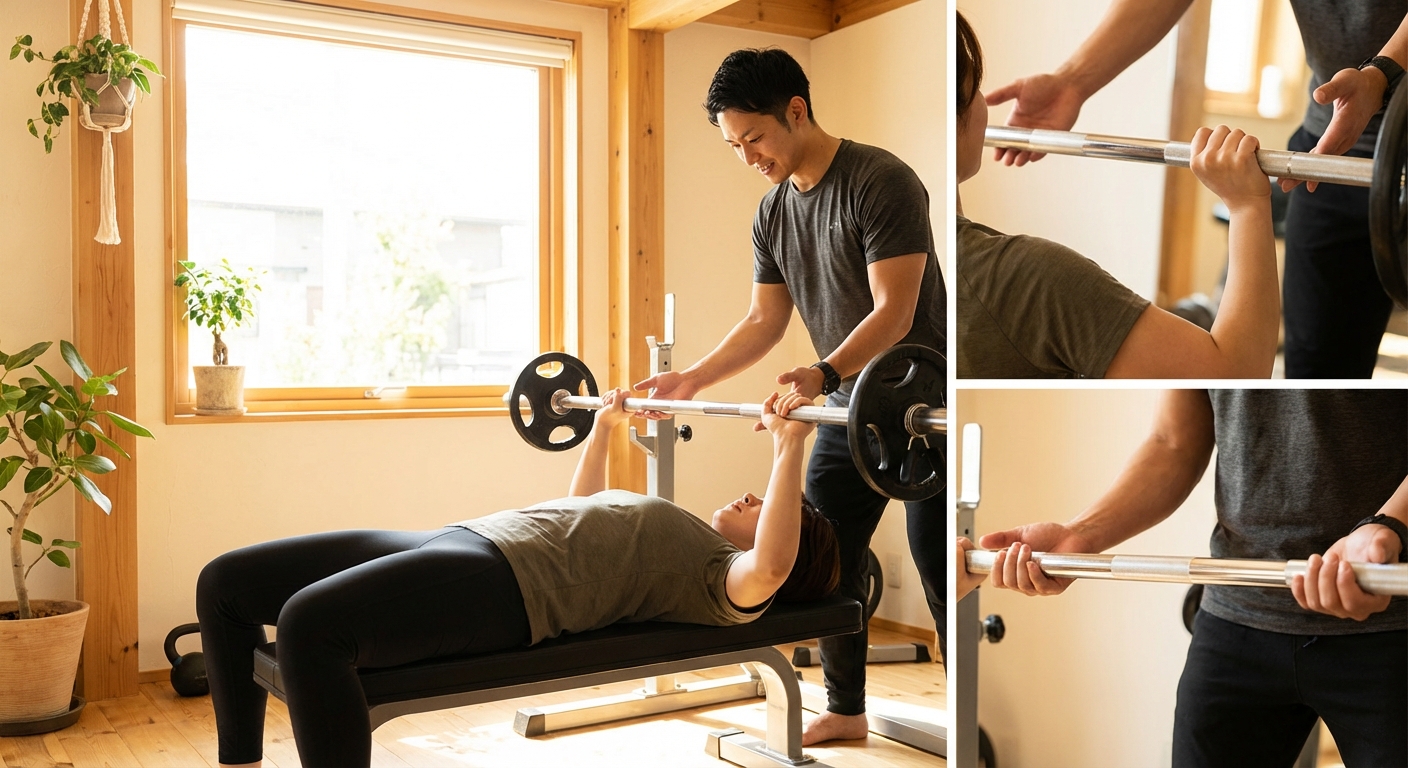 벤치프레스 자세 시연 및 주의사항