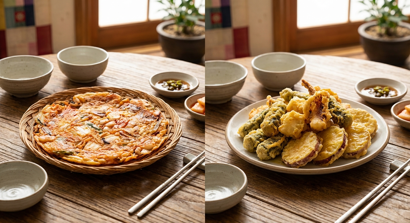 전과 튀김 차이