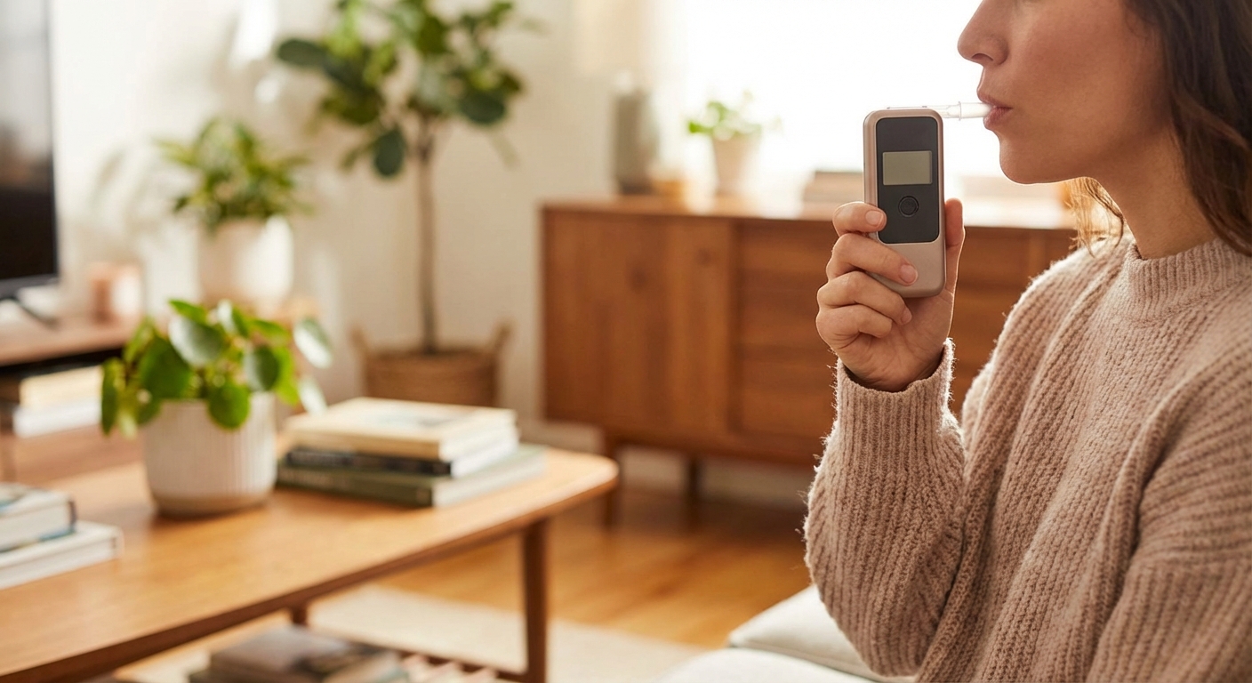 음주측정기 사용 모습