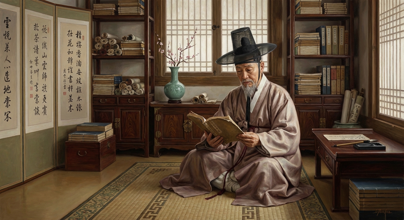 양반 선비가 독서하는 모습을 담은 조선시대 서실도