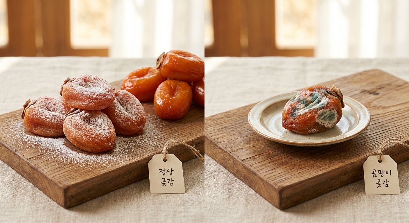 정상 곶감과 곰팡이 곶감 비교