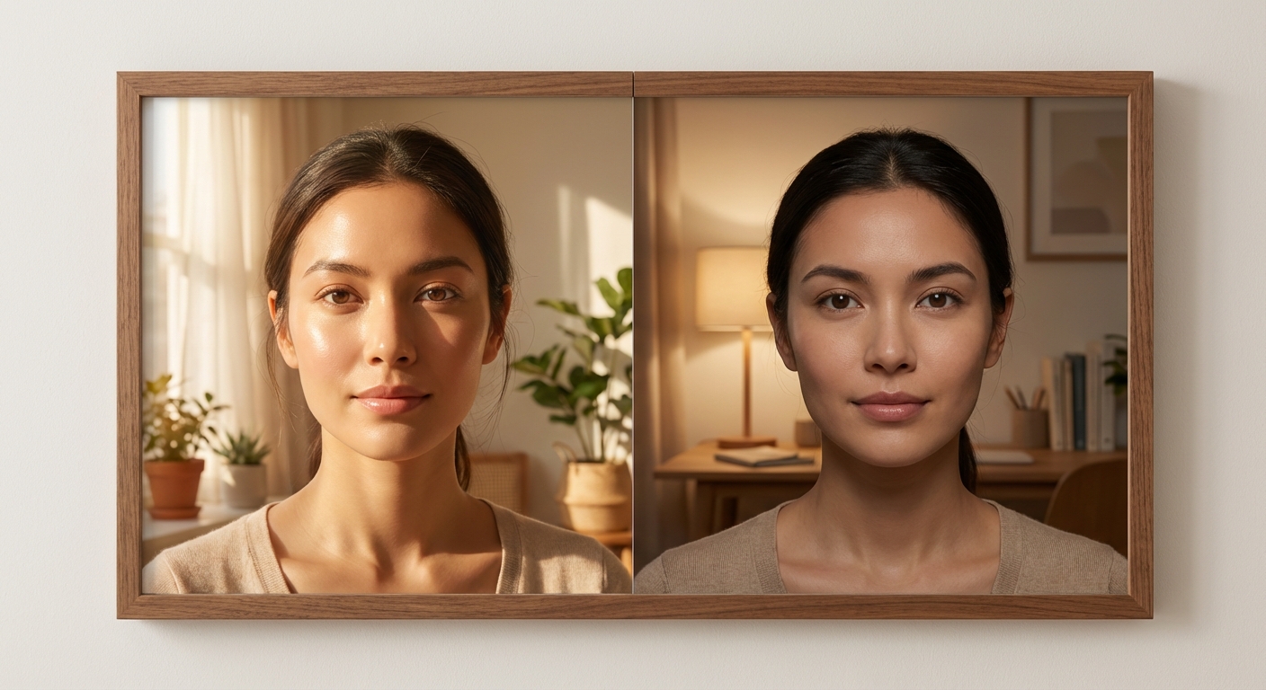 조명과 피부 비교