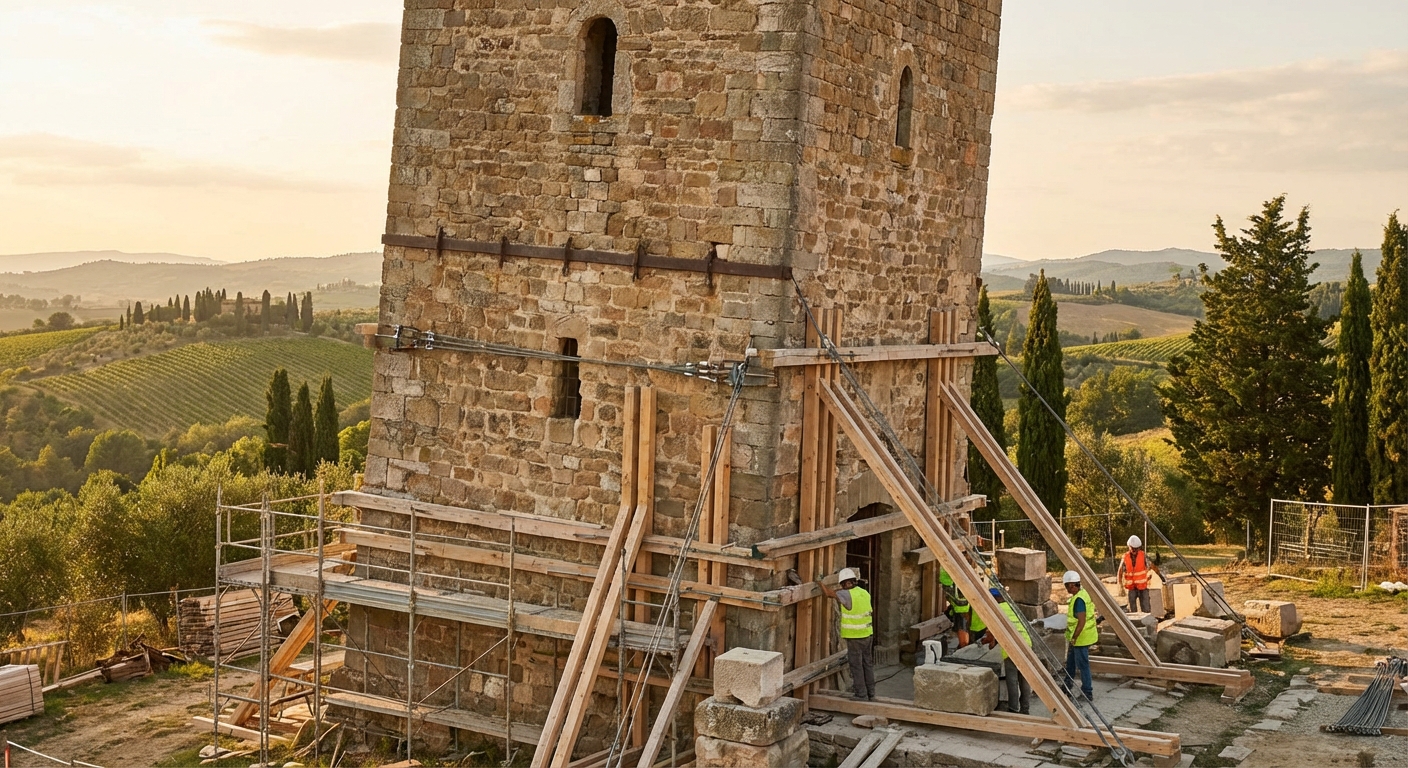 사탑 보강 작업 모습