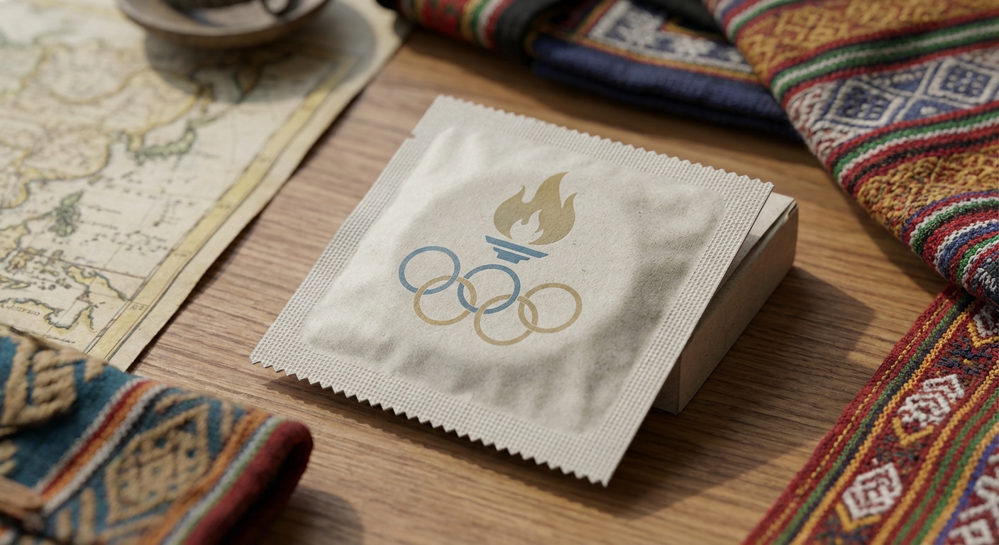 올림픽 로고가 인쇄된 콘돔 패키지 이미지